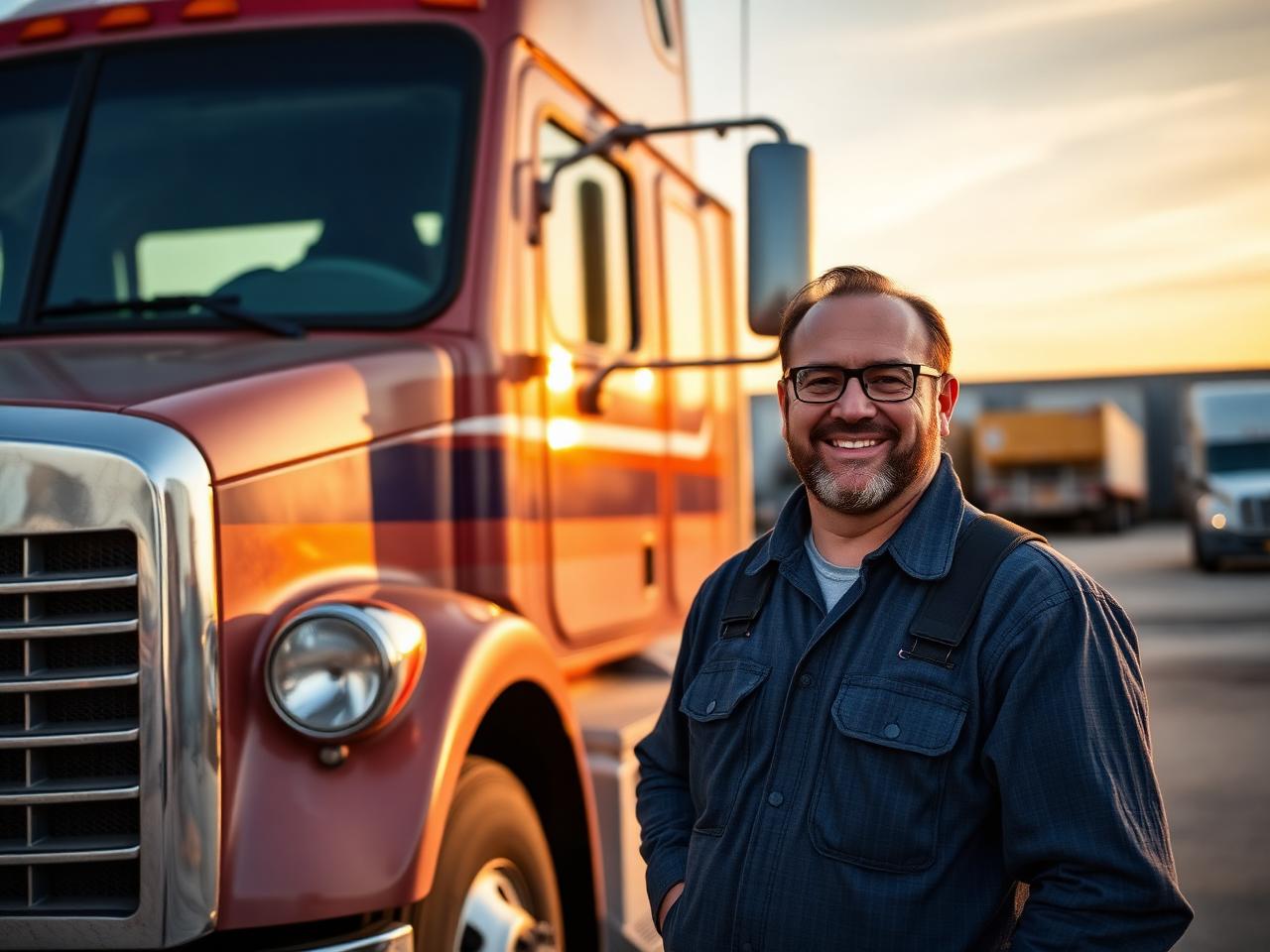 Professional truck driver standing next to his truck